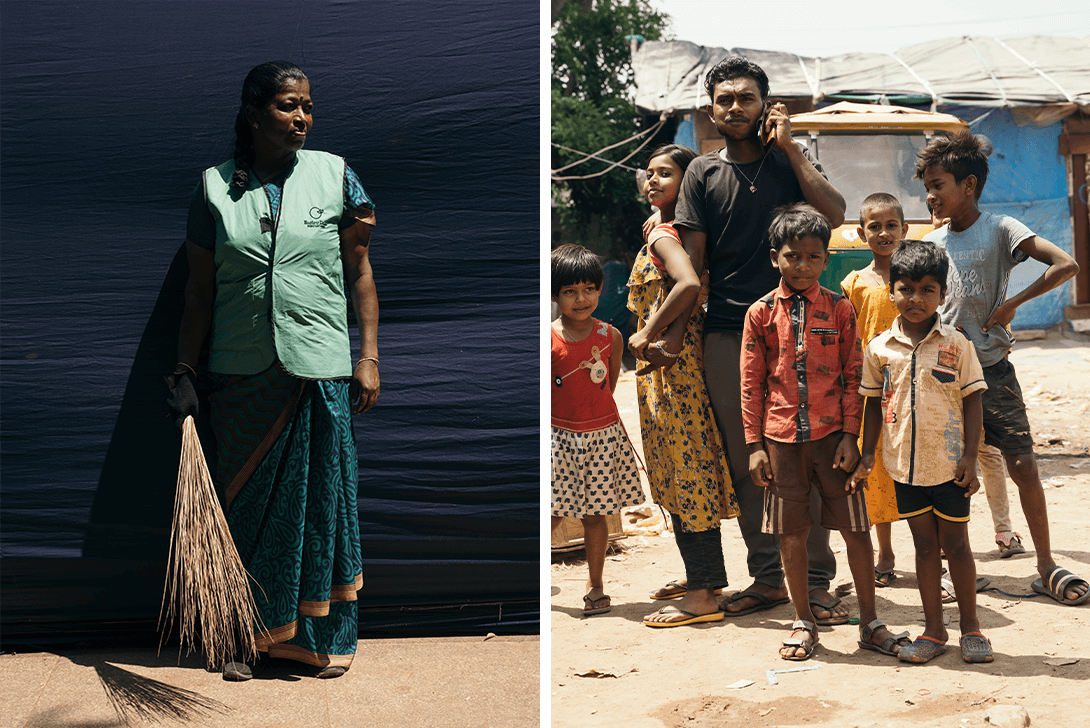 Eine Frau und eine Familie aus Indien