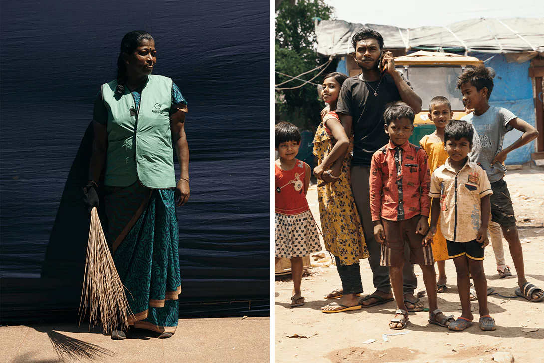 Eine Frau und eine Familie aus Indien